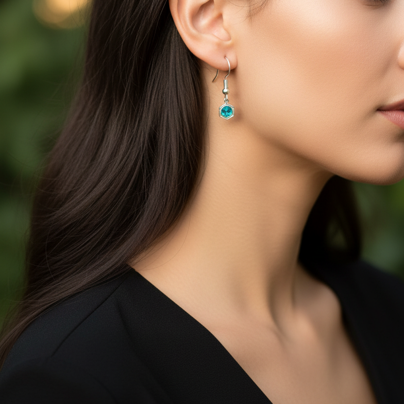 Zilveren oorbellen met turquoise medium maat