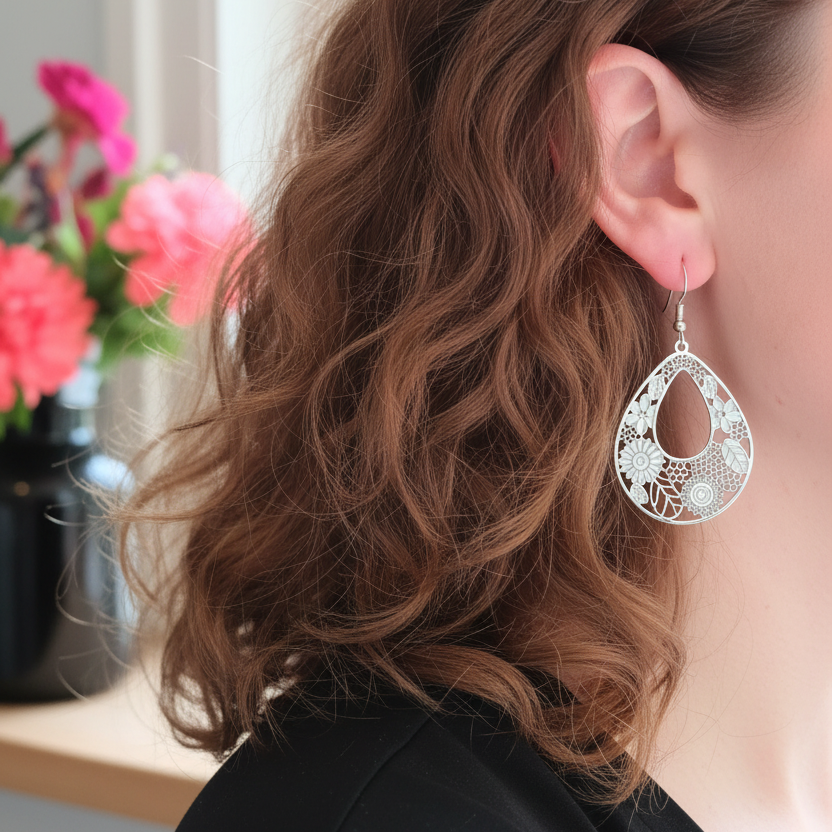 Zilveren ovale bloemen oorbellen - absoluut geen oog