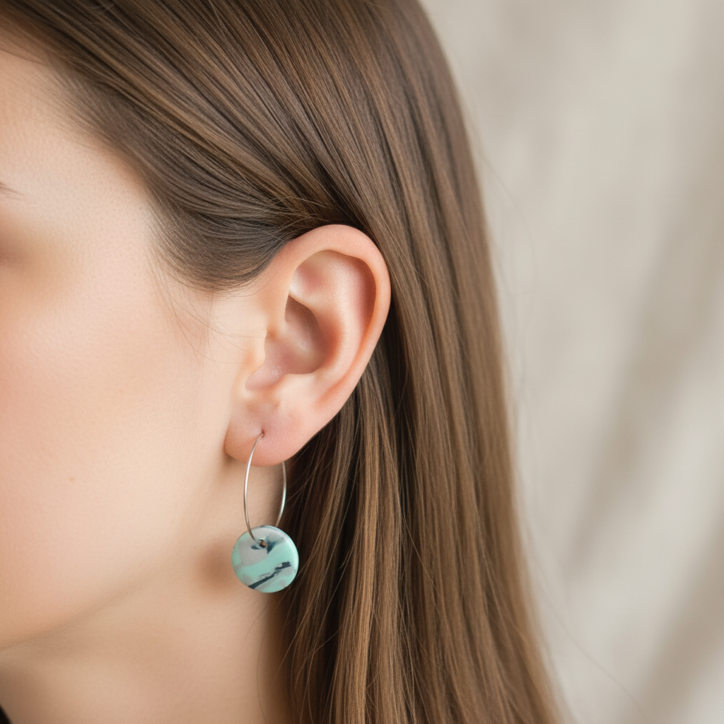 Zilveren ring oorbellen met mint bedel