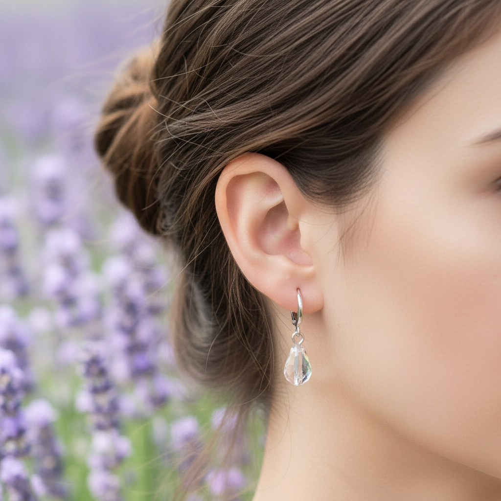 Zilveren ringetjes gefacetteerde druppels