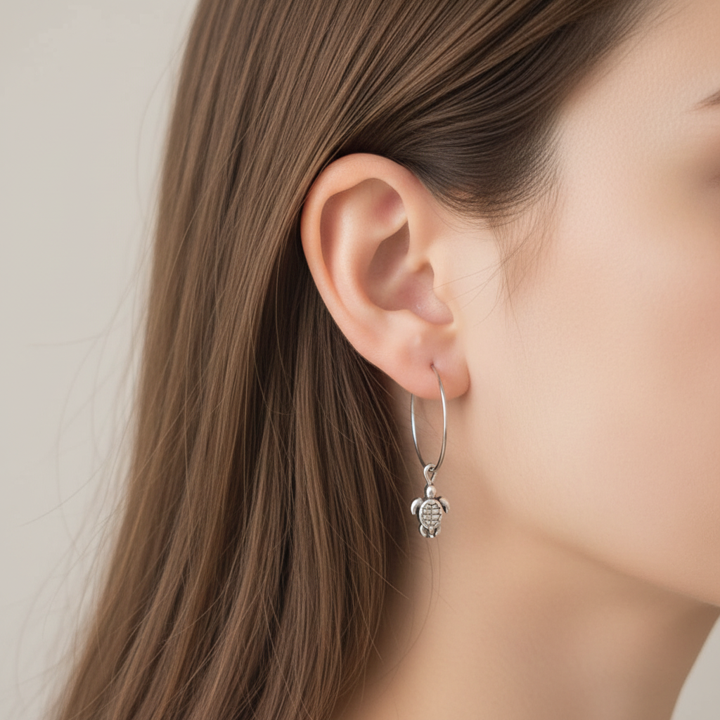 Zilveren ringetjes met schildpad