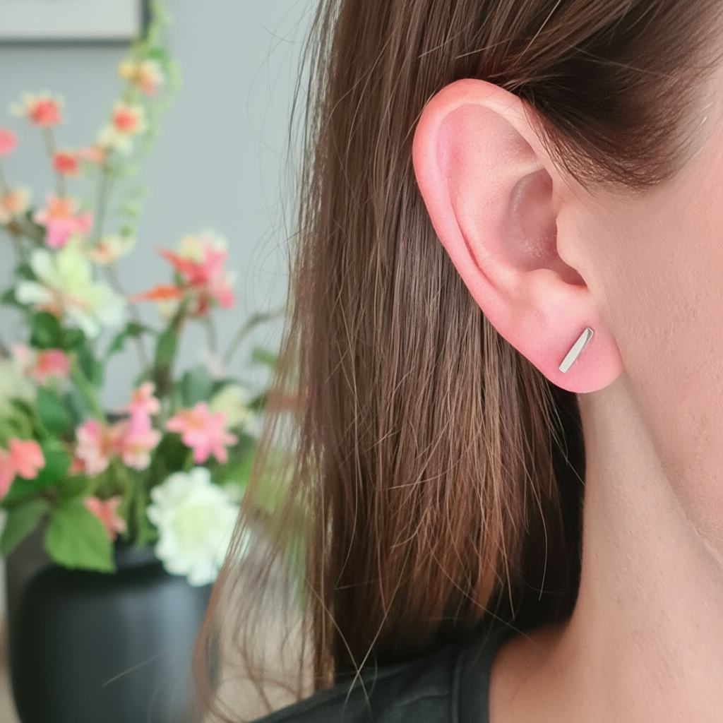 Zilveren staafjes oorbellen verbeterd