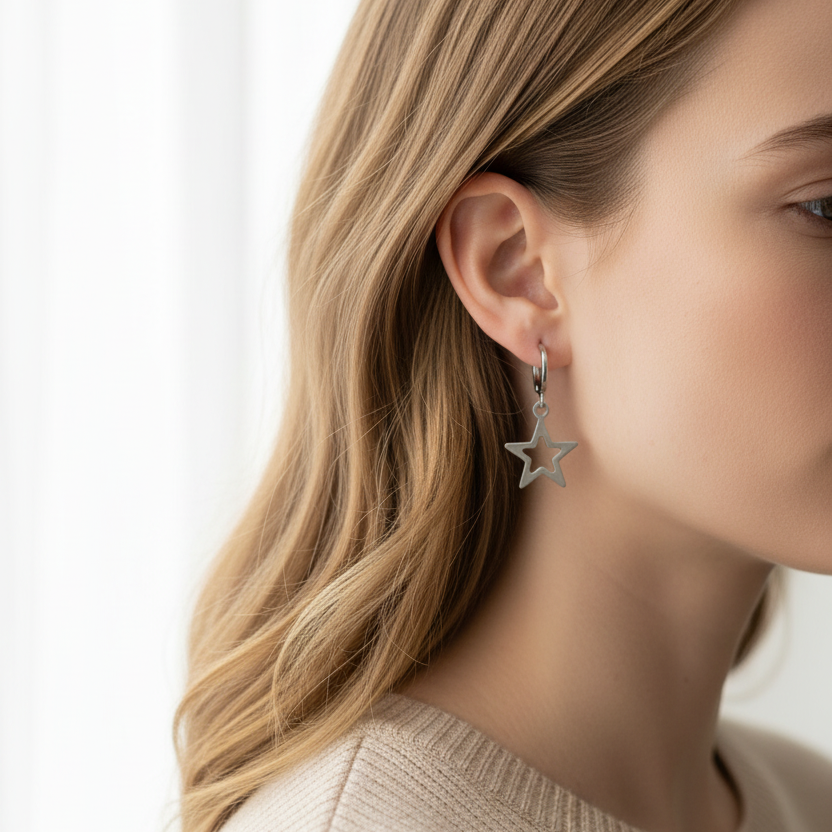 Zilveren ster oorbellen profiel zonder oog