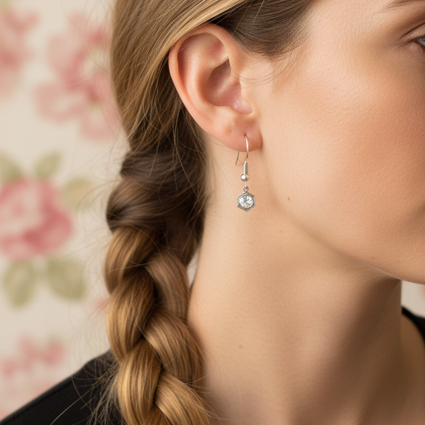 Zilverkleurige transparante geboortesteenoorbel - kleine maat