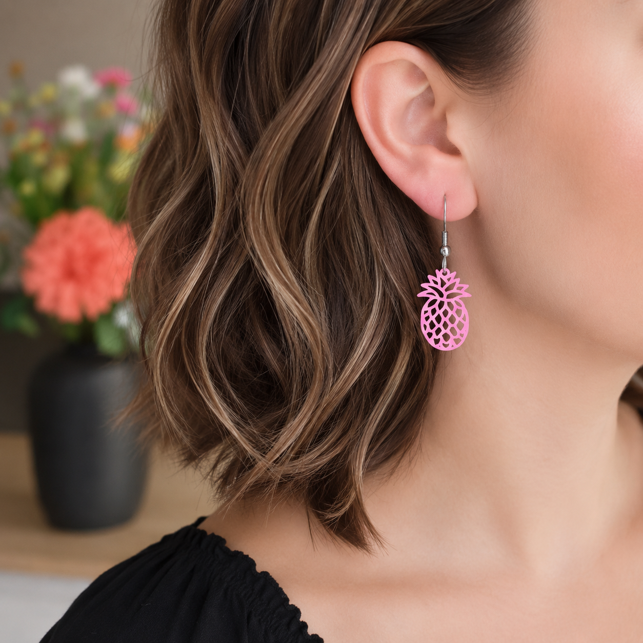 zomerse hangertjes zilver met roze ananasbedel