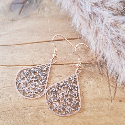 Bronzen bohemian druppel oorbellen boho opengewerkt design 