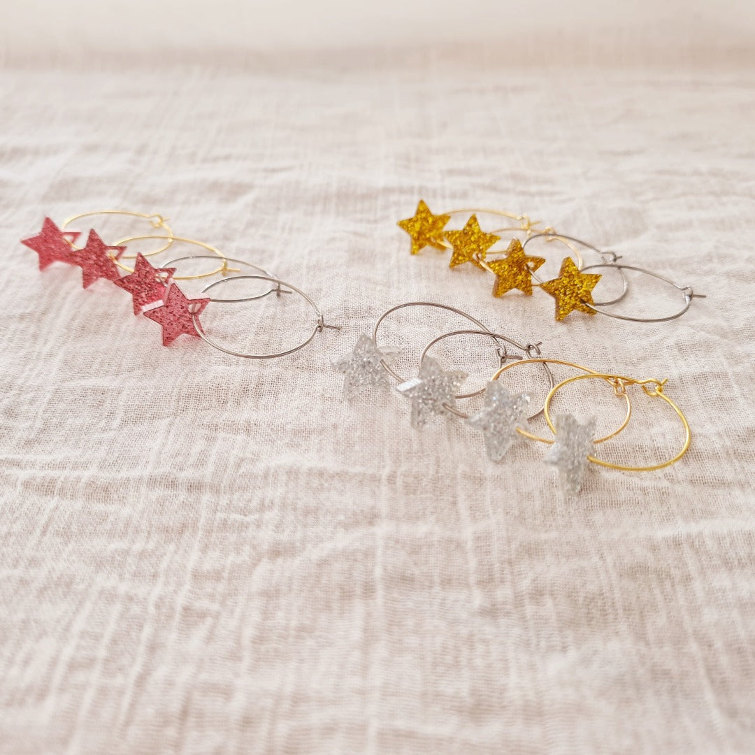 Gouden ringen plex ster bedel zilver glitter detail Little Suzies